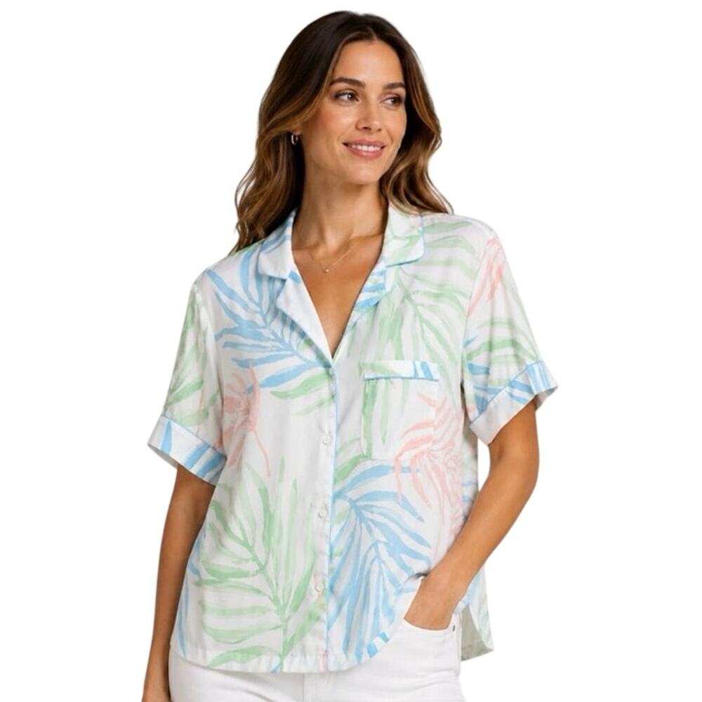 Joie Small Pajama Style Tropical Print Button Front Blouse